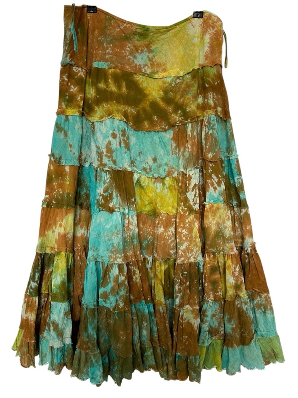 Alberto Makali Teal and Olive Tiered Tie-Dye Maxi Skirt